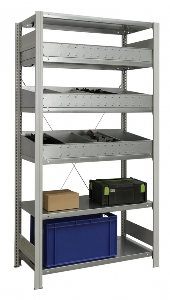 BERT-Regalmodul 2 Grundfeld HxBxT 2000x1005x500 mm Stecksystem Rahmen RAL 7035
